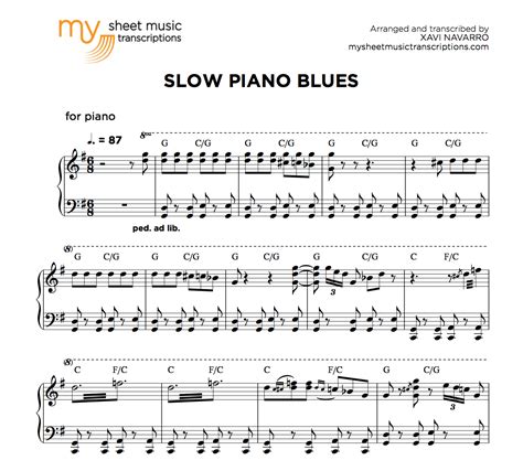 Slow Piano Blues In G Sheet Music Pdf My Sheet Music Transcriptions