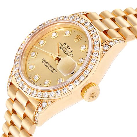 Rolex President Datejust 26mm Yellow Gold Diamond Ladies Watch 69238