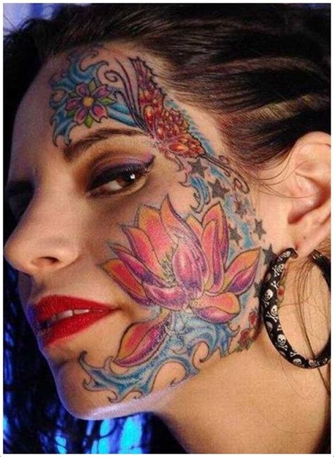 Colorful Lotus Face Tattoo For Girls Tattooimages Biz