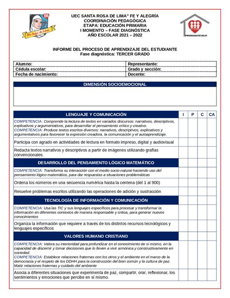 Informe Diagnóstico Tercer Grado Resúmenes De Didáctica General Docsity