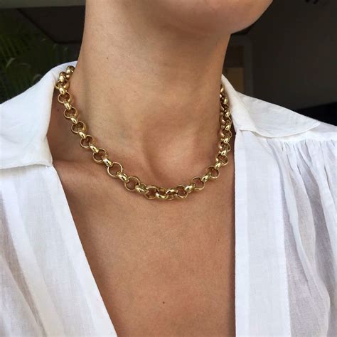 Thick Gold Plated Chain Gold Curb Choker Layering Necklace Etsy
