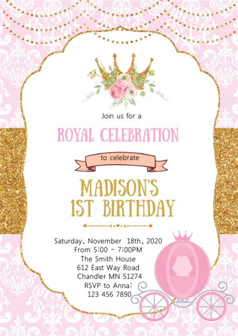 Crown Princess Birthday Party Invitation Template Postermywall