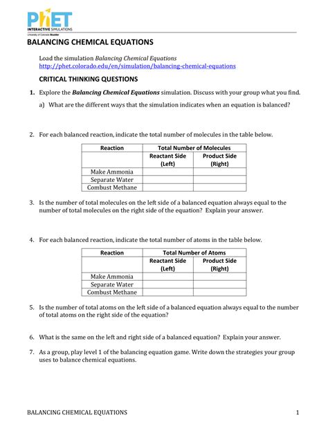 (coefﬁcients equal to one (1) do not need to be shown in your answers). How To Balance Chemical Equations Worksheet Answers