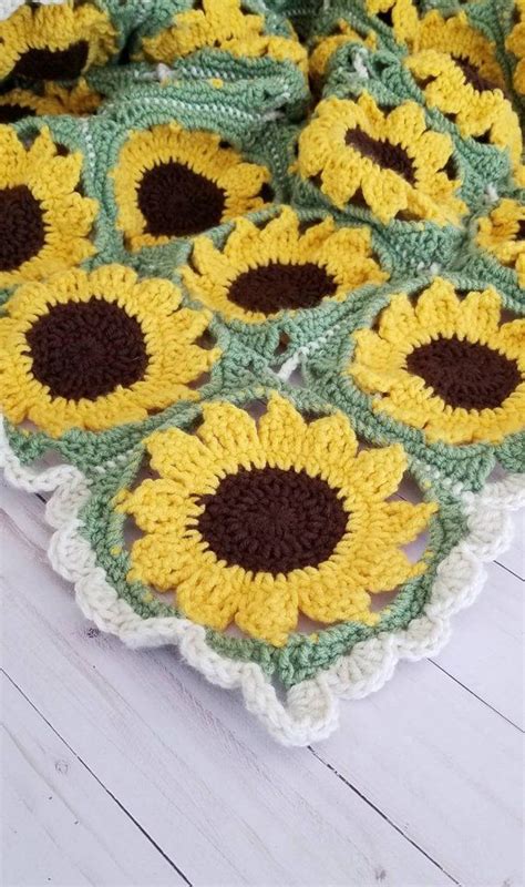 Sunflower Crocheted Afghan Sunflower Blanket Sunflower Throw 48
