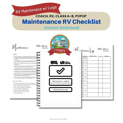 Printable Rv Maintenance Checklist Rv Maintenance Log Rv Safety