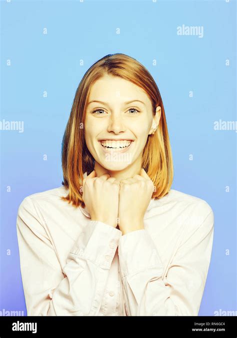 Pretty Cute Emotional Girl Smiles Stock Photo Alamy