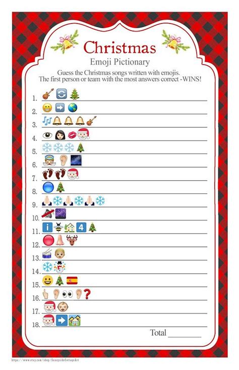 Emoji Christmas Songs Pictionary With A Red Buffalo Check Background
