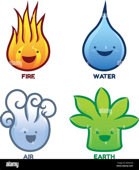 Cuatro Elementos En Estilo De Dibujos Animados Fuego Agua Aire Y Porn