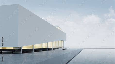 3d Rendering Of Modern Architecture With Warm Interior Lighting And