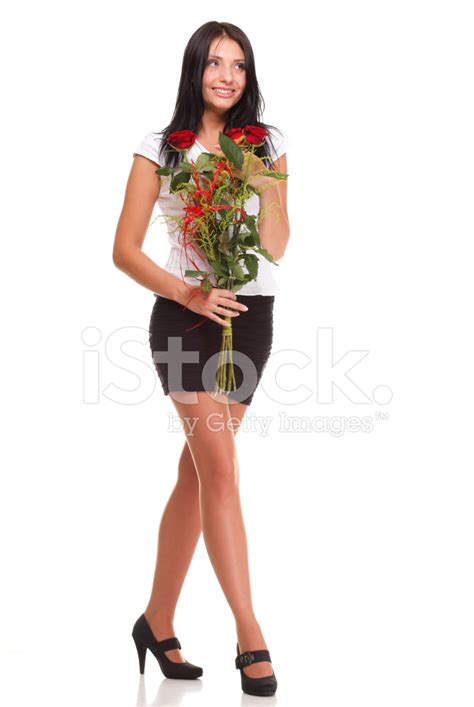 Beautiful Young Girl Posing With A Red Rose Woman Isolated Stock Photo