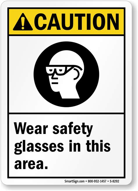 caution wear safety glasses in this area sign sku s 8292