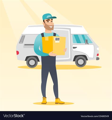 Delivery Courier Carrying Cardboard Boxes Vector Image