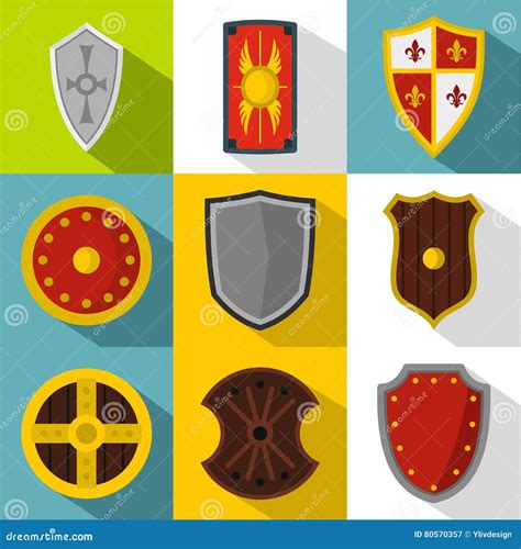 Shield Icons Set Flat Style Stock Vector Illustration Of Protection