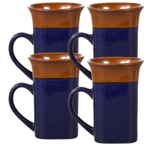 Stoneware Coffee Mug Dinnerware Cup Blue And Brown Kitchen Mug 14 Oz 4 Pack
