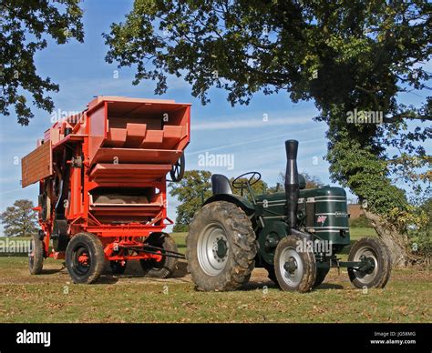 Field Marshall Tractor With Threshing Drum Stock Photo Alamy