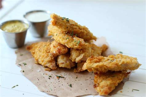Shake gently to cover the chicken with the chips. Crispy Potato Chip Chicken Strips