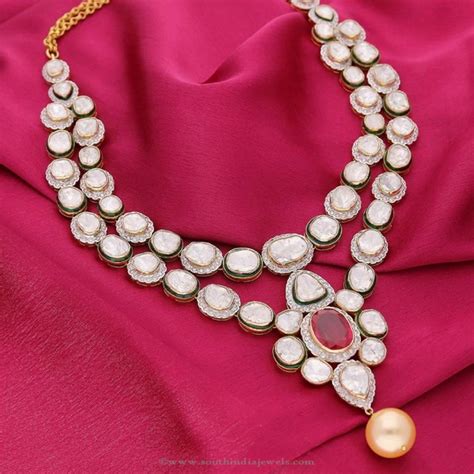 Manubhai Jewellers Polki Diamond Necklace South India Jewels