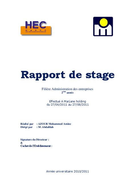 Fiche Didentité Dune Entreprise Rapport De Stage