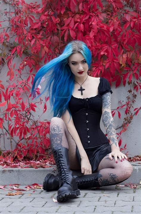 Cenobite Goth Blue Hair Gothic Outfits Hot Goth Girls Gothic Fashion