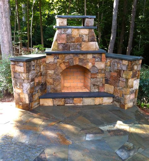 Natural Stone Fireplace With Bluestone Caps Outdoor Fire Pit Fire