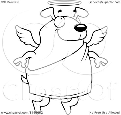 Cartoon Clipart Of A Black And White Floating Angel Dog