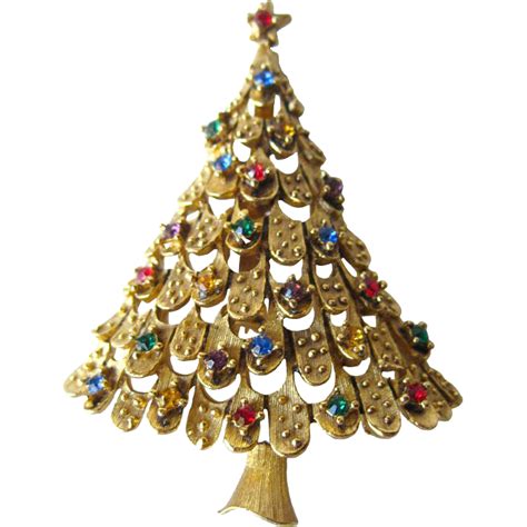 Vintage Jj Rhinestone Christmas Tree Pin Vintage Jewelry Holiday