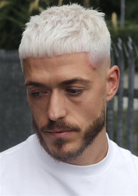 Bleached Crop Contrasting With Facial Hair Platinum Blonde Hair Men