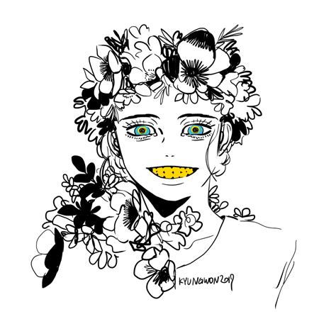 Safebooru 1girl 2019 Clenched Teeth Dani Arbor Dated Flower Head Wreath Headshot Kyung Won