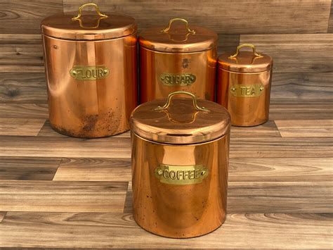 Vintage Copper Canister Set Nesting Canisters Kitschy Kitchen Cabin