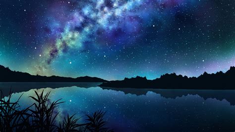 Download 3840x2160 Anime Landscape River Night Stars