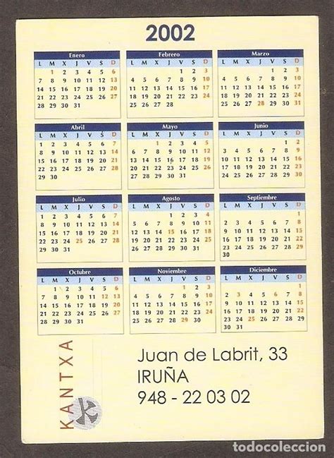 Calendario De Bolsillo Año 2002 Deportes Pelo Comprar Calendarios