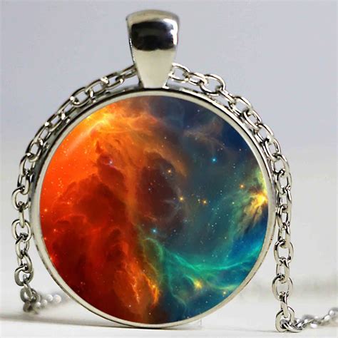 Fashion Jewelry Silver Plated Planet Necklace Cosmic Pendant Space
