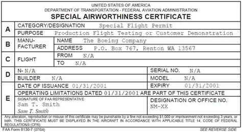Airworthiness Certificate Standard Airworthiness Certificate