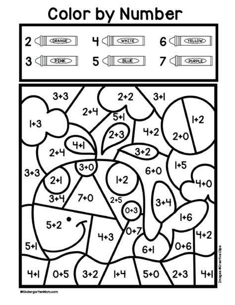 Addition Color By Number Worksheets Kindergarten Mom