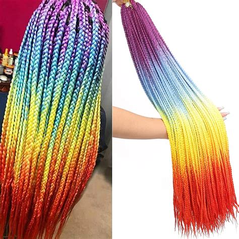 Buy 30 Inch Crochet Box Braids Braids Prelooped Crochet Hair Rainbow