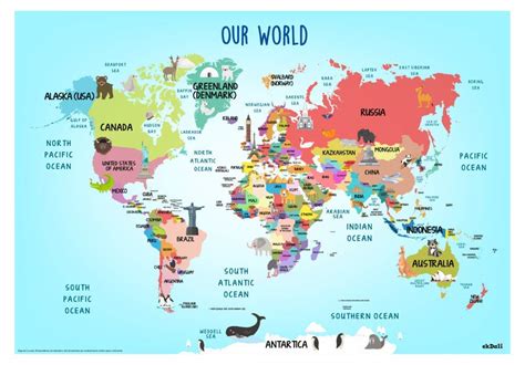 Ekdali Paper Fun World Map With Country Names For Kids A1 234 X 331