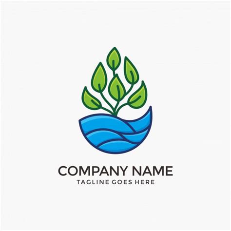 Premium Vector Nature Water Logo Design With Green Plant