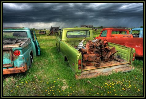 Pick Up Line Decaying Pick Up Trucks View A Threatening St Flickr
