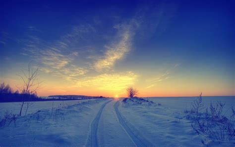 Sunset Horizon Road And Snow Wallpapers Sunset Horizon
