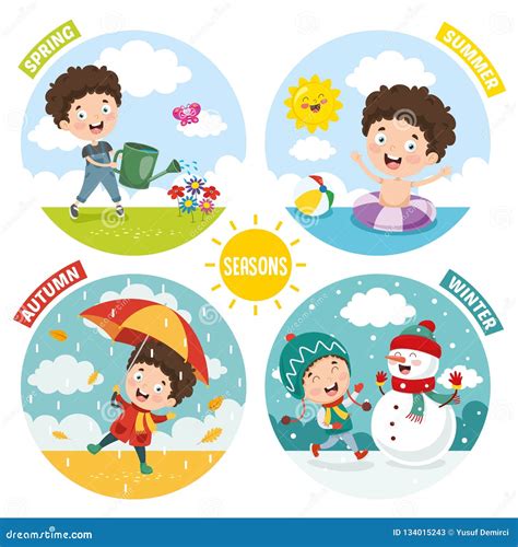 Vector Illustration Of Kid And Four Seasons Stock Vector Illustration