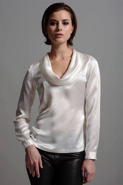 Silk Cowl Neck Blouse Satin Blouses White Shirts Women Pretty Blouses