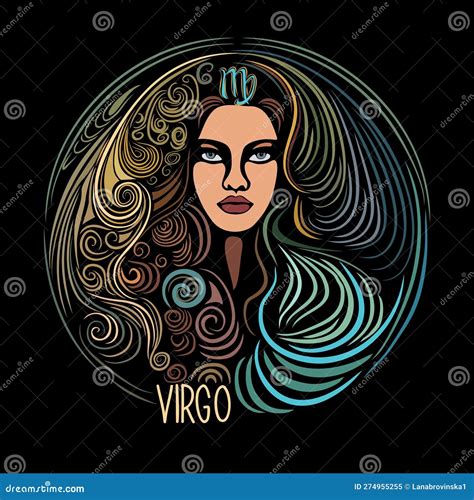 Virgo Zodiac Sign Beautiful Girl Hand Drawn Vector Stock Vector