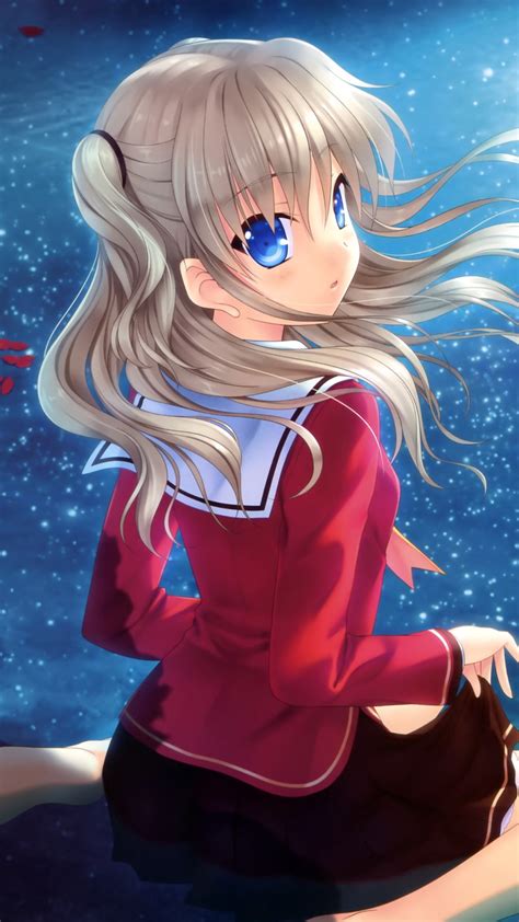 safebooru 1girl blue eyes brown skirt charlotte anime commentary request eyebrows visible