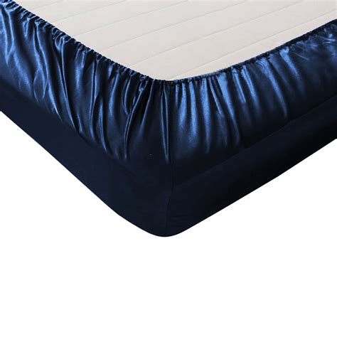 navy blue satin fitted sheet single bed 5060543359176