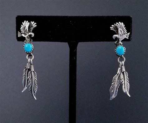 Vintage Eagle Earrings Sterling Silver RB Signed Navajo Native