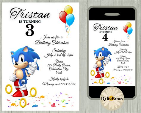 Sonic Birthday Invitation Hedgehog Editable Invite Girls Or Etsy