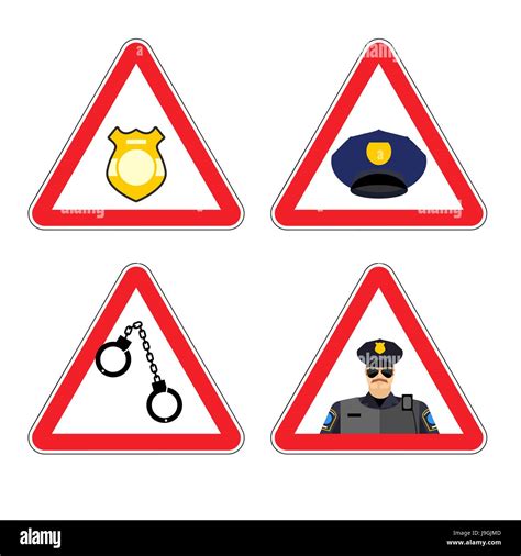 Warning Sign Police Attention Dangers Yellow Sign Detention Badge And