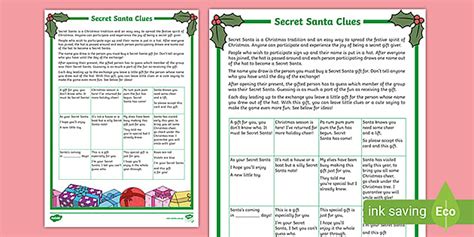 Printable Secret Santa Clues Parents Christmas Twinkl