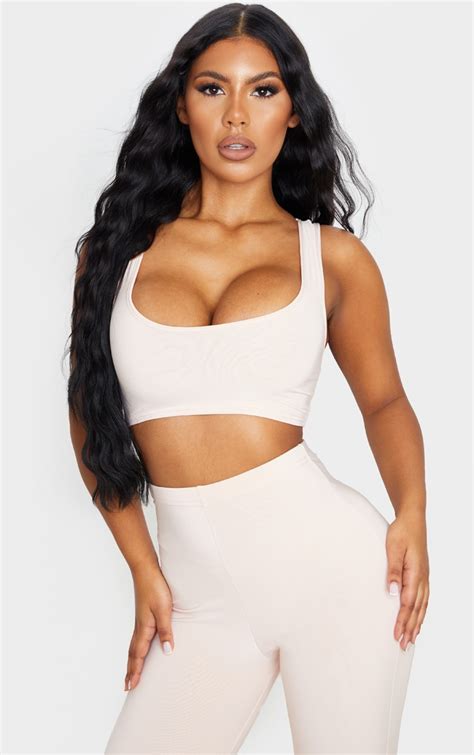 Nude Slinky Racer Neck Crop Top Co Ords Prettylittlething
