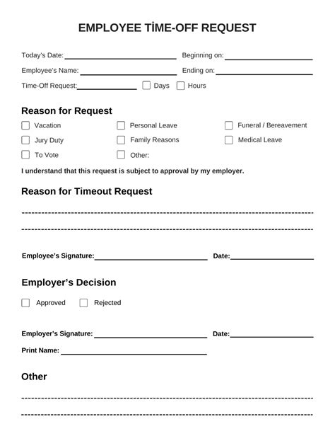 printable employee time off request template editable etsy